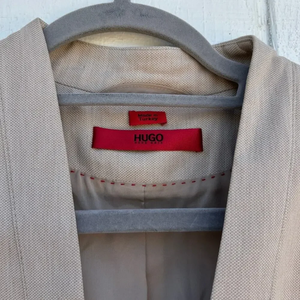 HUGO BOSS Aresas Blazer, Women's Beige Linen, Two‎ Clasp Closure, Sz 8 - Picture 3 of 7